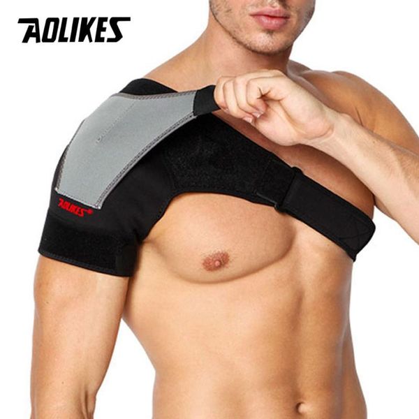 

djustable breathable gym sports care single shoulder support back brace guard strap wrap belt band pads black bandage men&women, Black;blue