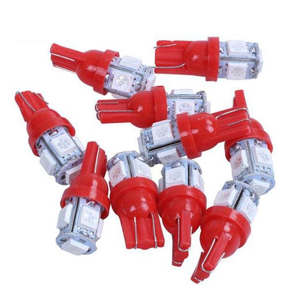 

10pcs red t10 led car light bulbs turn signal w5w 5 smd headlights