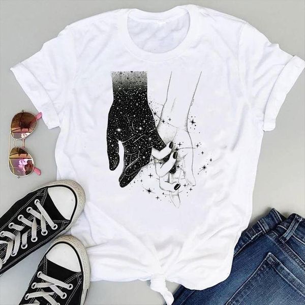 

cartoon space universe cute 90s womens t shirt trend short sleeve graphic summer fashion print female tees, White