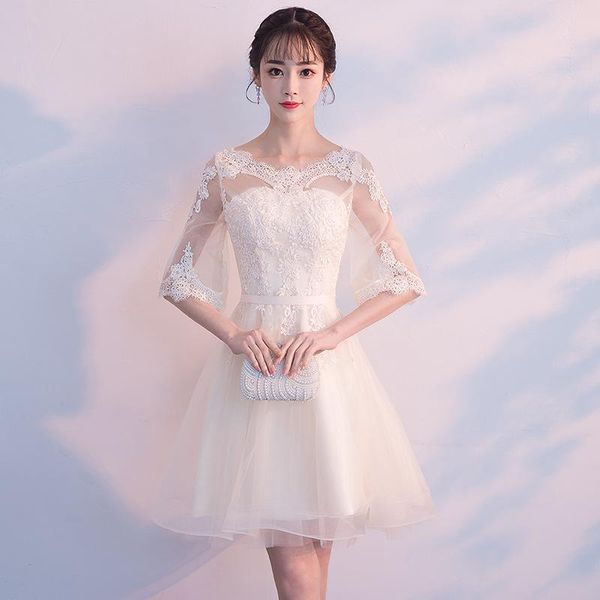 

ethnic clothing lace-mesh patchwork cheongsam flower appliques champagne qipao pleated formal party dress gown perspective flare sleeve vest, Red