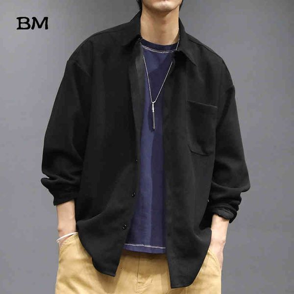 

men's casual shirts thin corduroy men japanese streetwear loose coat ulzzang korean fashion clothes solid color haraj, White;black
