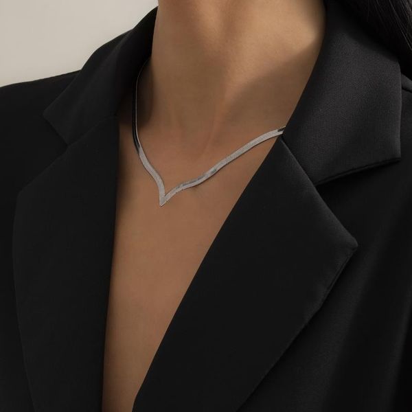 

pendant necklaces women necklace gold blade chain on neck choker flat snake jewelry gift clavicle chocker, Silver