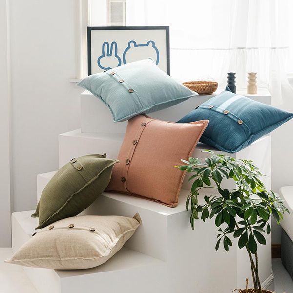 

pillow case 45x45cm solid color button linen sofa cushion cover japanese style home deacorative living room throw pillowcases