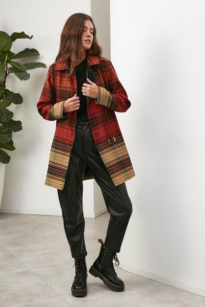 

women's trench coats trendyol plaid coat twoaw22tr0049, Tan;black