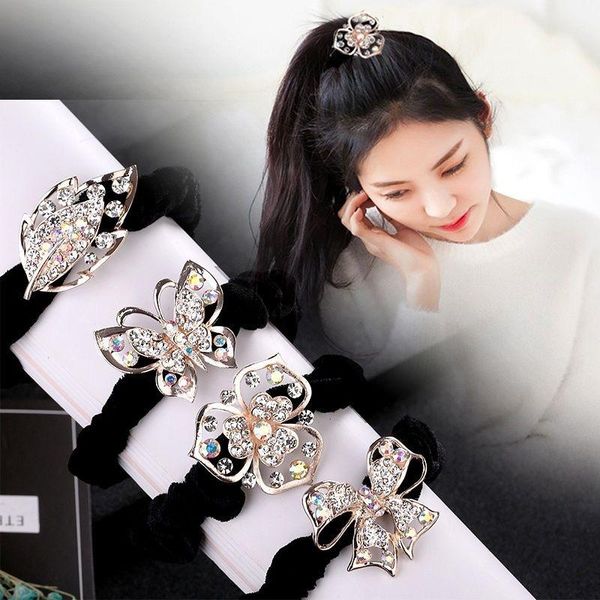 

hair clips & barrettes velvet korean pearl flower rubberband women girls elastic bands ties rings rope for accessories gum scrunchy, Golden;silver