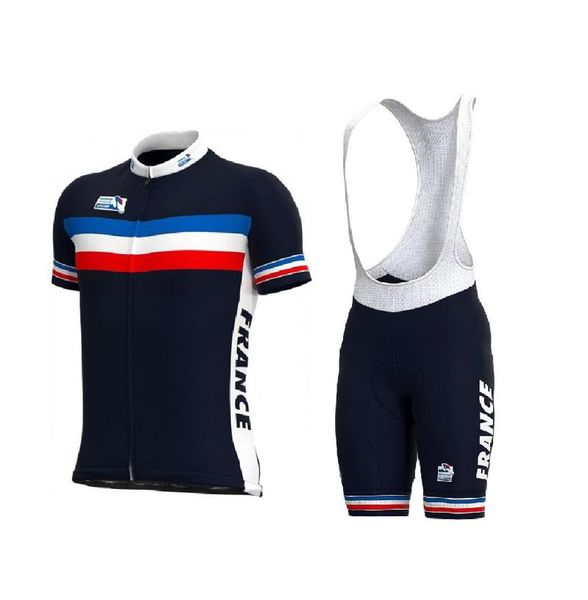 

racing sets 2021 france national team short sleeve cycling jersey summer wear ropa ciclismo+bib shorts with power band, Black;blue
