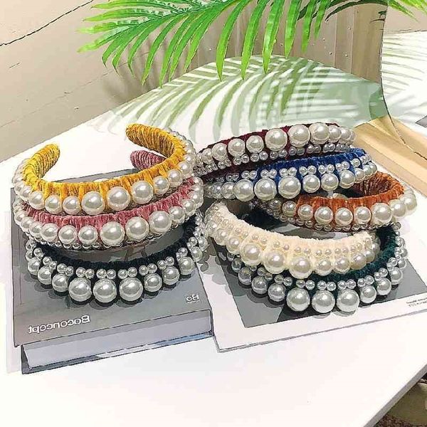 

women's pearl hair hoop plush korean xiaoxiang headband headdress autumn and winter, Black;brown