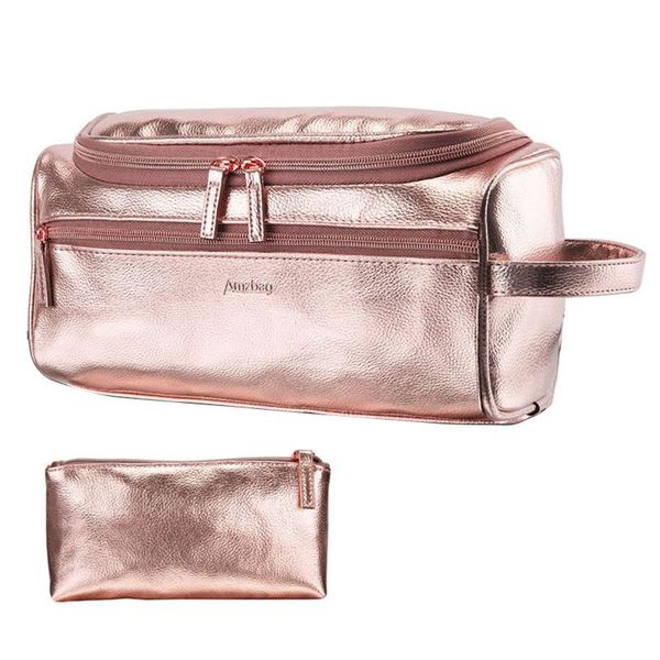 

fashion women pu leather make-up storage bag waterproof double layer zipper cosmetic + pouch for travel bags & cases