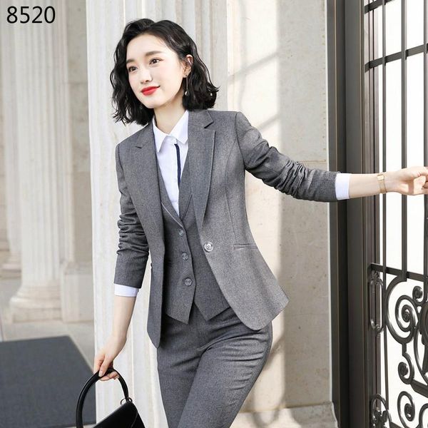 

fashion formal professional blazer jacket ol women pants suits set for work female vest 3 pieces women's two piece, White
