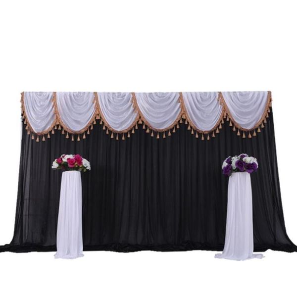 

party decoration simple elegant white swag and drape black curtain wedding backdrop ice silk stage