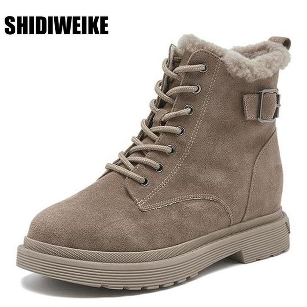 

boots 2021 women winter snow warm flat plus size platform lace up ladies women's shoes flock fur suede ankle vc1572, Black