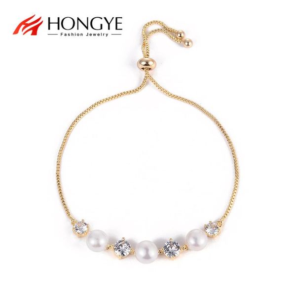 

link, chain hongye 2021 retro exquisite zircon inlaid simulation pearl bracelet for women girls party jewelry gift recommend, Black