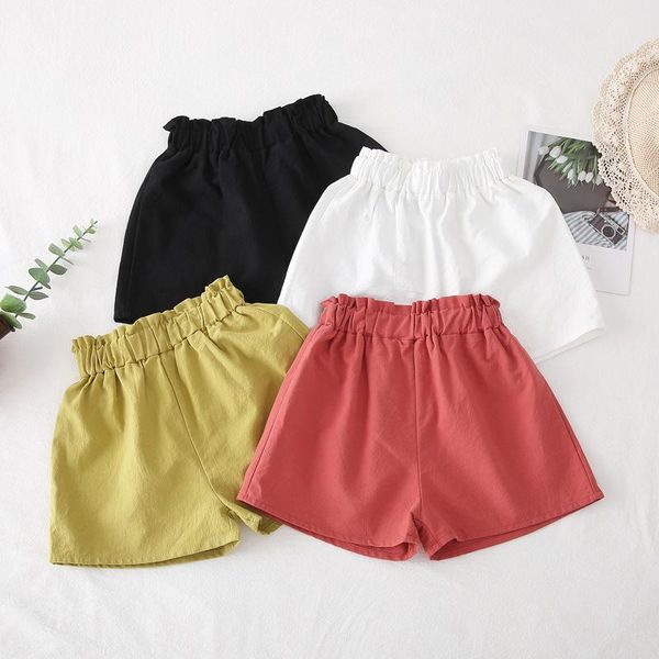 

shorts hight waist girls summer cotton linen pants loose thin dt094, Black