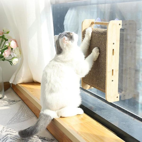 

cat toys 2in1 scratcher board pad corrugated paper thick durable scratching post lounge bed with suction cup design for pet