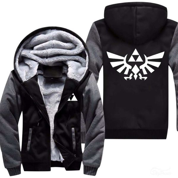 

men's hoodies & sweatshirts patchwork fashion the legend of zelda link men thicken hoodie women anime zipper jacket sweatshirt cosplay, Black