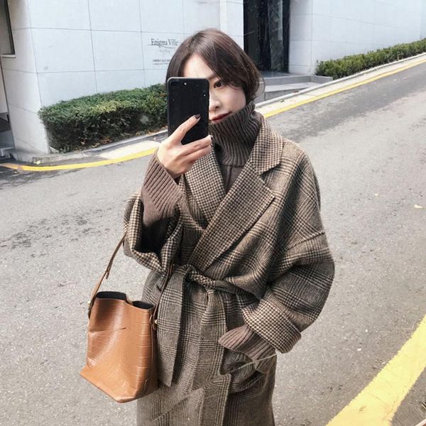 

women's wool & blends cashmere niche cooked in the port of woolen cloth taste very fairy long sleeve coat knee-length female, Black