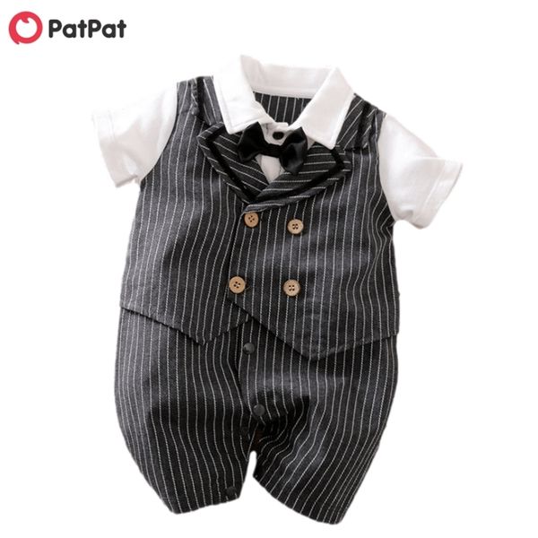 

spring and autumn baby gentleman striped bow tie romper 210528, Blue
