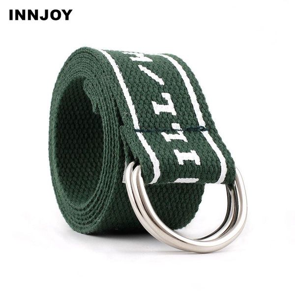 

belts women's letter print belt canvas waist d ring metal buckle cummerbunds waistband casual hip hop djustable all-match, Black;brown