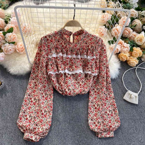 Singreiny Mulheres Design Bohemian Floral Blusa Retro Spruff Sleeve O Neck Rufles Tops Coreano Chic Casual Cópia Livre Blusas 210419