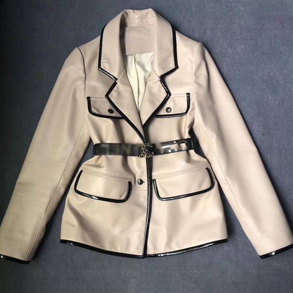 

women's leather & faux genuine jacket women spring fashion natural real sheepskin coat pocket casual style streetwear, Black