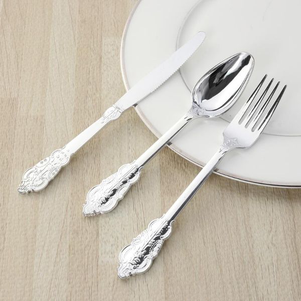 

forks 6pcs/2 sets retro carving fork spoon disposable cutlery tableware flatware for barbecue party picnic (silver)