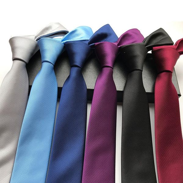 

bow ties 2021 polyester skinny necktie for men wedding suit slim classic solid color 6cm tie, Black;gray