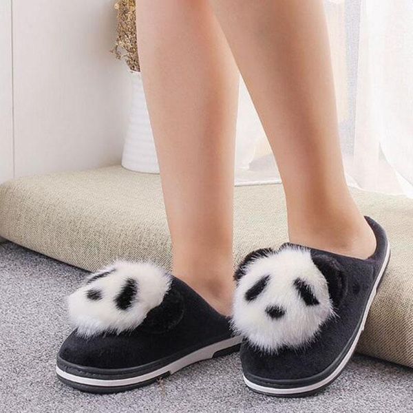 

slippers pregnant women casual flats plush shoes shallow cartoon printed thicken bottom non-slip winter warm fur, Black