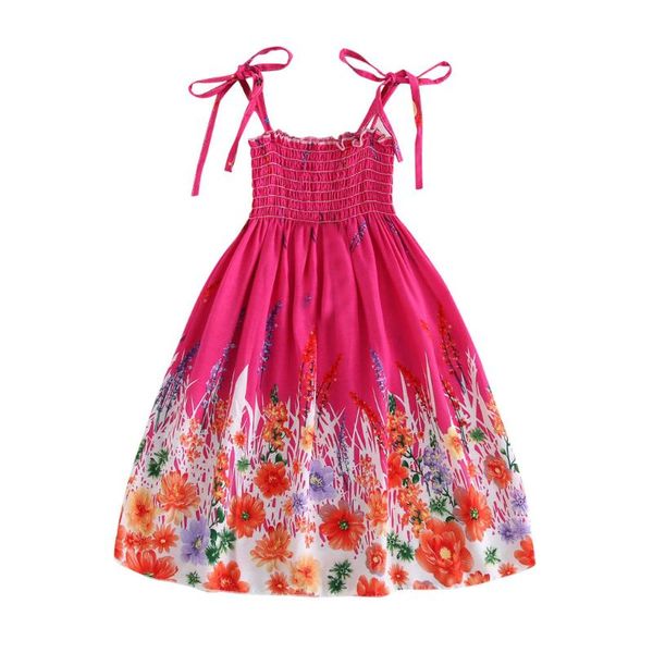 

girl's dresses 2021 fashion girl dress toddler kids girls baby floral bohemian beach straps princess clothes child sweet cute costume, Red;yellow