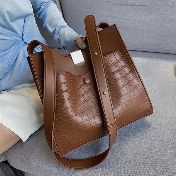 

evening bags fashion stone pattern buckets bag for women designer shoulder luxury pu leather crossbody large capacity tote purses