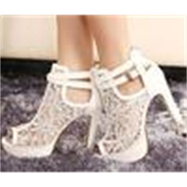 

white black lace hollow out peep toe ankle boots buckle metal heels breathable chic wedding shoes 2014 2 colors size eu 34 to 39