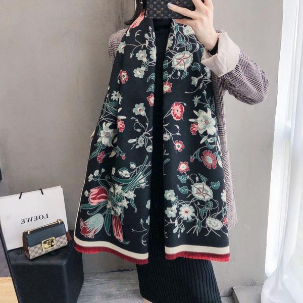 

scarves 2021 floral female winter scarf cashmere shawl wraps women pashmina warm blanket stoles, Blue;gray