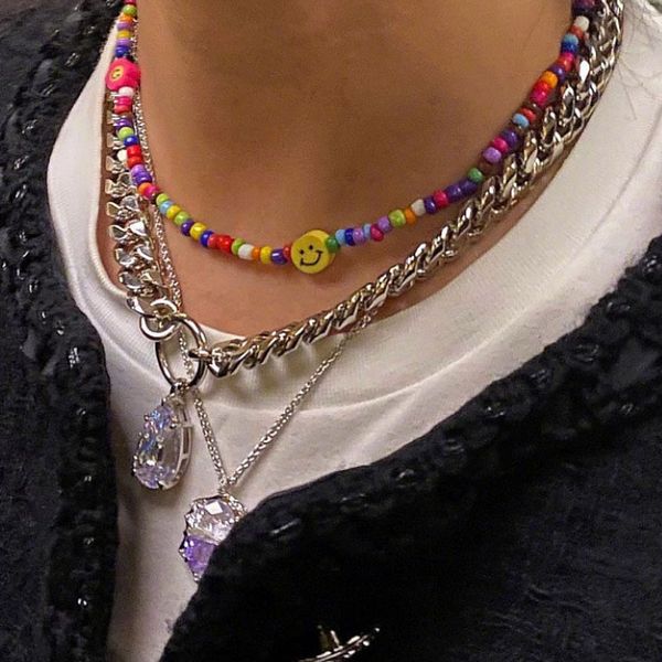 

bracelet 2021 handmade jewelry smiling face beaded bohemian necklace, Golden;silver