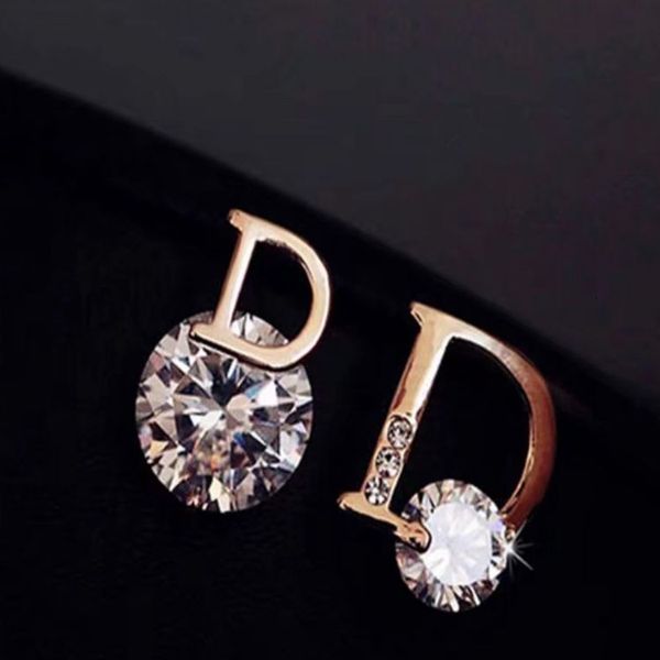 

70%off 01 s925 silver d letter asymmetric zircon earr, Golden