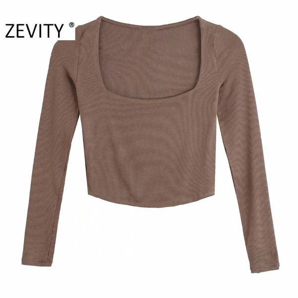 Zevidade novas mulheres simplesmente quadrado colarinho manga comprida chique camis tanque senhoras tricotadas colete slim t-shirt casual colheita tops ls7272 210419