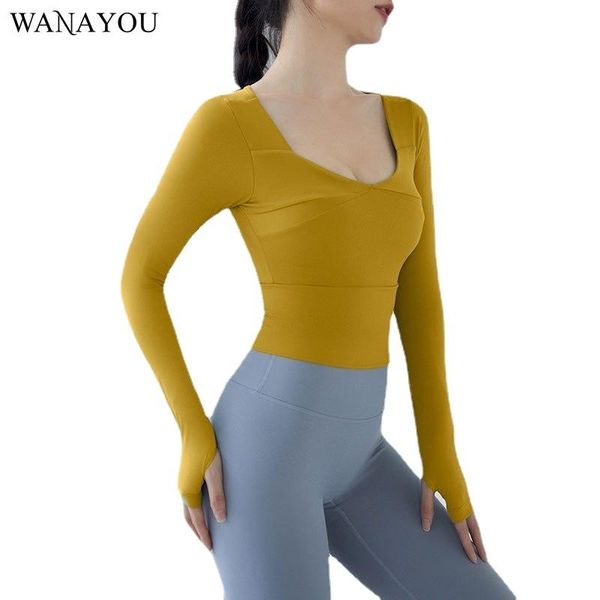 

yoga outfit wanayou long sleeve shirt women ,quick dry slim running sports with chest pad,breathable gym fitness workout top