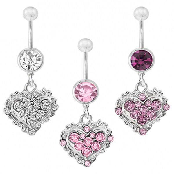 

d0433 heart belly navel button ring mix colors, Silver