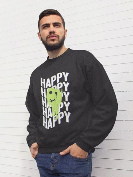 

men drop shoulder letter & cartoon face pattern pullover u07t#, Black