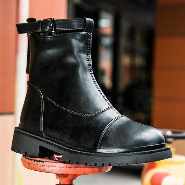 

boots autumn fashion round toe back zipper ankle platform women casual pu ladies street shoes, Black