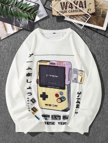 

men japanese letter & game console print tee u83v#, White;black