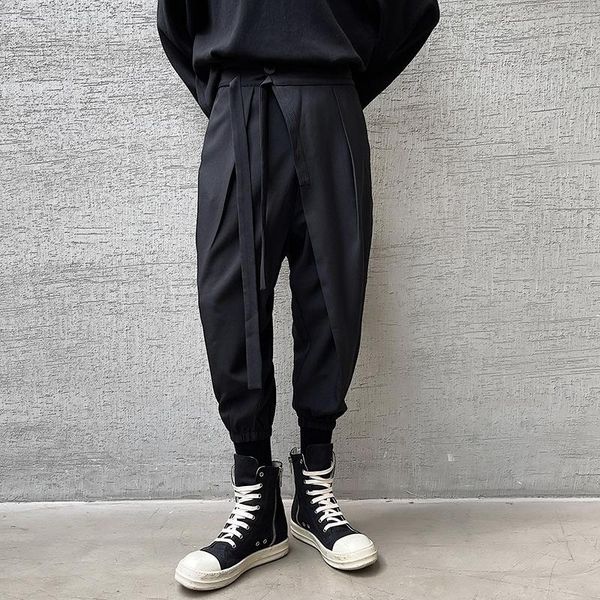 

men's casual pencil harem pants japan harajuku korean style streetwear calf length pant for women man punk gothic trousers, Black
