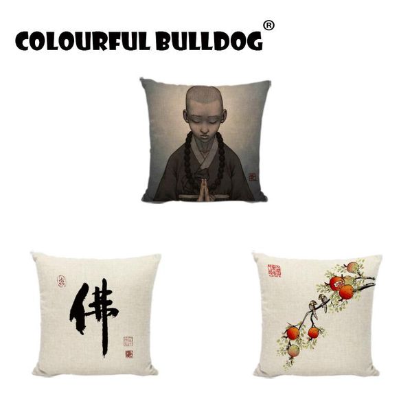 

zen throw pillow cases chinese character buddhist monk for sofa home decor pillowcases waist support beauty chair cushion covers cushion/dec