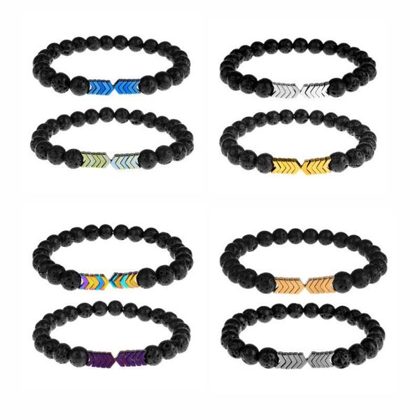 

men bracelets natural volcanic rock stone bead bracelet lava holy arrow diffuser health protection jewelry gifts charm, Golden;silver