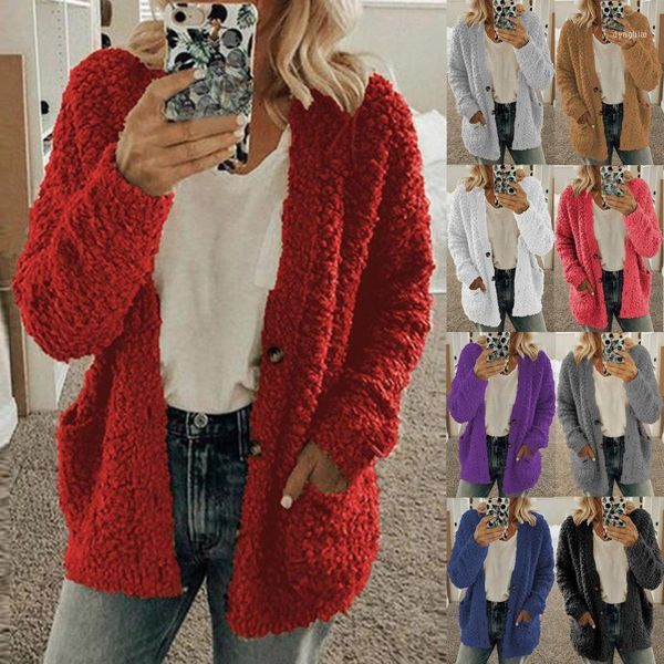 

plus size fashion soft coat casual ladies pockets solid loose jackets streetwear female winter womens outerwear1, Black;brown