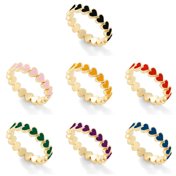 

cluster rings ins vintage multicolor love round heart ring sweet cute peach for women girls fashion jewelry gifts, Golden;silver