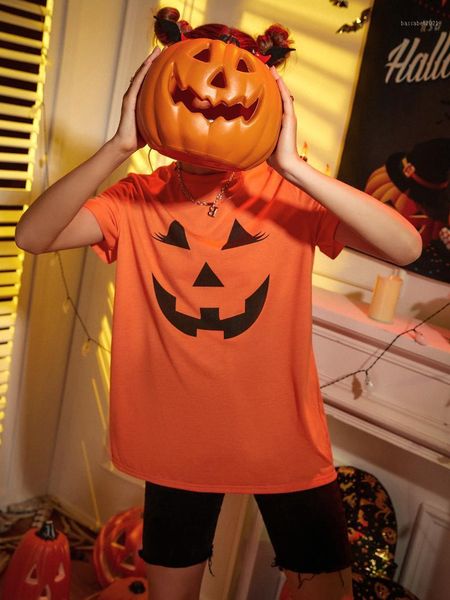 

women's t-shirt pumpkin halloween t shirt women cotton witch graphic tee gift for mother orange crewneck clothes tshirt drop tees, White