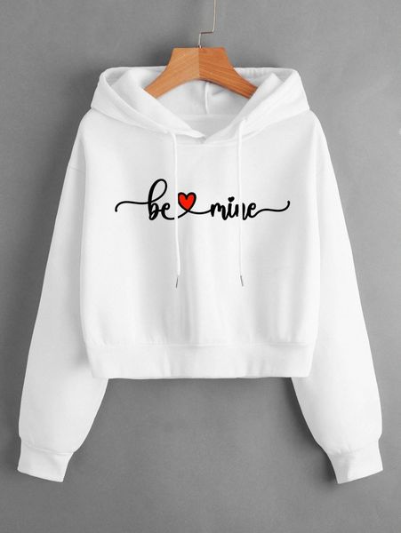 

heart & slogan graphic drop shoulder drawstring thermal hoodie 90s5#, White;black