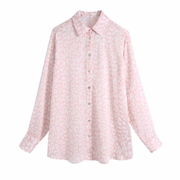 Camicia da donna a maniche lunghe con stampa leopardata rosa Camicia da donna con colletto alla sera Camicetta casual da donna Top larghi Blusas S8732 210430