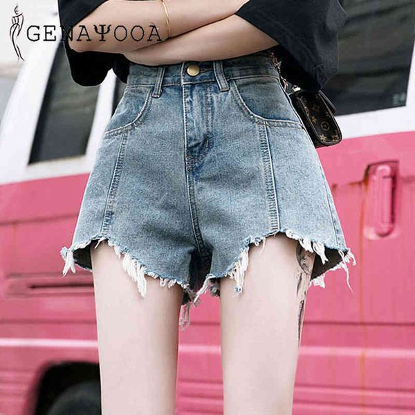 

genayooa vintage light blue women denim stretch ripped streewear casual shorts jeans high waist summer, White;black