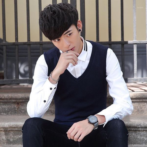 

men's sweaters autumn and winter knitted woolen vest fashionable sleeveless sweater v-neck korean jacket large student, White;black