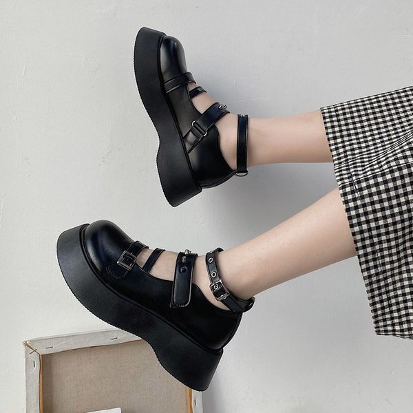 

dress shoes lolita casual leather 9142n, ankle strapped shoes and round, thick heels for women lic3, Black